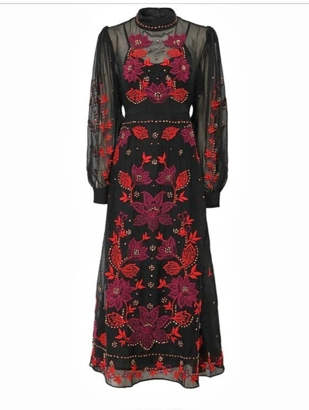 Brand New Farm Rio Organza Long Sleeve Midi Dress Floral Midi Dress - Picture 3 of 5